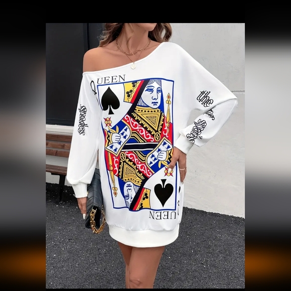 NIP Fun Sexy, Queen Of Spades , Wild Shoulder Long Sleeved Dress - Picture 12 of 12